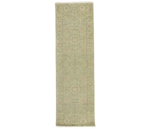 Handmade Muted Light Green Floral Oriental Runner Rug Decor Carpet 2'6X7'10 ft - Picture 1 of 15