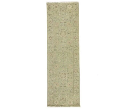 Handmade Muted Light Green Floral Oriental Runner Rug Decor Carpet 2'6X7'10 ft - Image 1 of 4