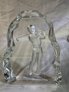 Collectible Crystal Carved Art..Golfer Swinging and Posing Frosted Image   - Picture 1 of 4
