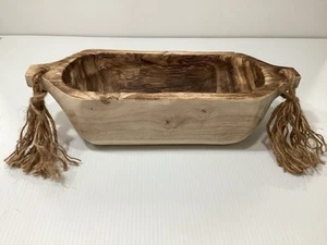 Wooden Rectangle Serving Bowl W/Rope Ends NEVER USED!! 15”L x 5.25”W (F.R.) - Picture 1 of 5