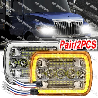 Black DOT 2pc 7x6" Led Projector Headlight for International Harvester Terrastar - Image 1 of 4