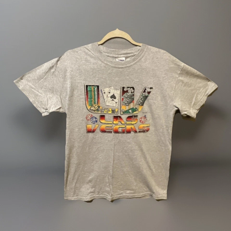 Vtg Las Vegas Cards Dice Graphic Tee Street Wear Size M Y2K Retro 90s Faded Boho - Image 1 of 4