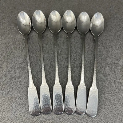 Set of 6  Iced Ice Tea Spoons Towle GERMANY HAMMERSMITH Hammered Stainless 18/8 - Image 1 of 4