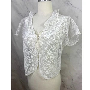 Vintage 60er Coquette weiß Spitze transparent Bluse Top Rüschen Engel Fee viktorianisch 70s - Bild 1 von 14