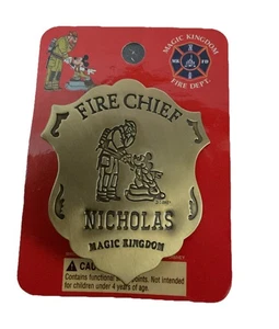 Vintage Magic Kingdom Fire Department Nicholas Fire Chief Badge Walt Disney Pin - Picture 1 of 5