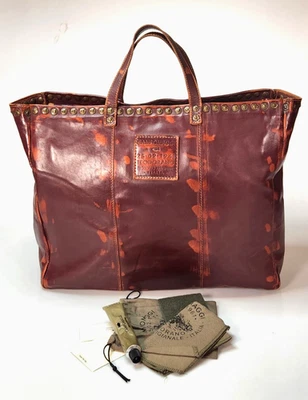 Bolso de Mano CAMPOMAGGI Pintura Salpicaduras Cuero Marrón Teodorano Italia Tachonado Usado en Excelente Condición Foto 1 de 4