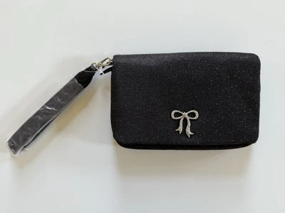 NEW Victoria's Secret Bling Phone Wristlet Wallet Black Sparkle Rhinestone Bow - Image 1 of 4