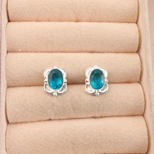 Oval Natur Apatit 925 Silber Mutter Tropfen Hänger Black Friday Ohrringe Schmuck - Bild 1 von 6