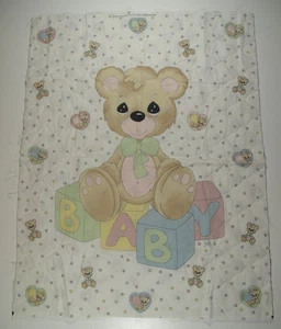 VTG 1990s Almost Done Precious Moments Teddy Bear Quilted Blanket 44.5" x 34.5" - Picture 1 of 11