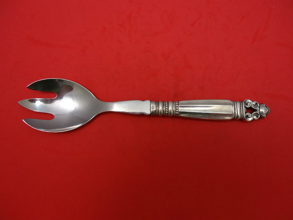 Garfo para servir salada de prata esterlina Acorn by Georg Jensen HH WS 8 3/8" herança - Imagem 1 de 1