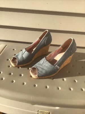 Toms Stella Tacones de Cuña Informales Corcho Punta abierta Alpargatas Lona Mujer 8.5 Gris Foto 1 de 4