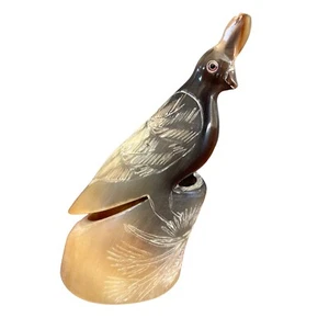 Orante Mid Cenutry Modern Bird Carved from Horn Feather detail hand engraved - Picture 1 of 9