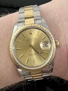 !READ! Rolex Date 34mm Steel 18K Yellow Gold Oyster Automatic Watch 15223 1991 - Picture 1 of 15