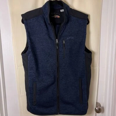 Orvis Men's R65 Sweater Fleece Vest Navy Blue Black Contrast Panels-Comfort-SZ L - Image 1 of 4