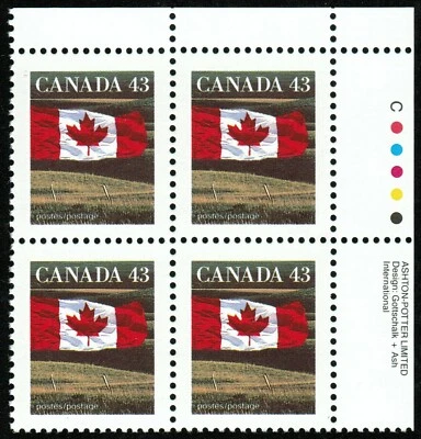 Canada sc#1359 Flag over Field, UR Ashton-Potter Imprint Block, Mint-NH - Image 1 of 2