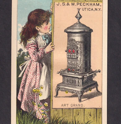 Art Grand Antique Stove 1800's Woodstock VT Peckham Utica Advertising Trade Card - Image 1 of 4