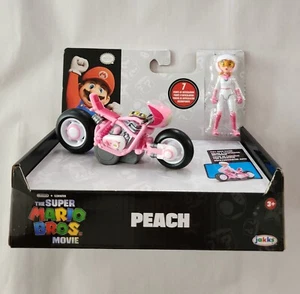 Super Mario Bros Movie Princess Peach Figure & Pull Back Racer Kart NEW - Picture 1 of 6