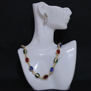 Vintage Tudded Colorful Geometric Heart-shaped Necklace Retro Luxury Accessories - Picture 1 of 19