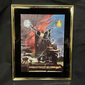 Zauberer Blitz Kugel Metall geätzt 8 x 10 Bild goldfarben Rahmen Vintage 90er - Bild 1 von 7