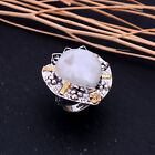 Natural Rainbow Moonstone Gemstone 925 Sterling Silver Two Tone Ring Size 9 V934