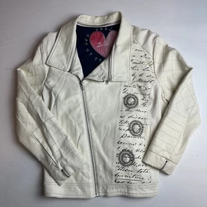 Desigual Womens White Faux Leather Full Zip Bomber Biker Jacket Size 42 EU - Picture 1 of 15