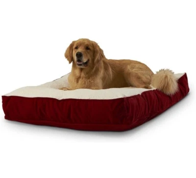 Buster Deluxe Reversible Pillow Style Sherpa Dog Bed Red, Large 48 x 36 in - Image 1 of 4
