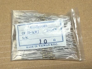 200 pcs 10 ohm resistor CR-25-1/4WJ carbon film resistors 1/4 watt 5% LOT USA - Picture 1 of 3