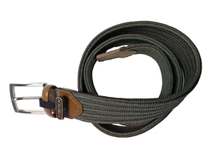 Mens Braided Stretch Belt Green Brown Stripe Genuine Italian Leather Golf Casual - Picture 1 of 7