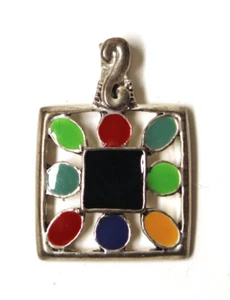 Vintage Square Metal & Enamel Pendant 1 Inch - Picture 1 of 4