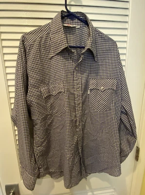 Camisa De Colección Años 70 Levi’s Esquí Azul Guinga Estilo Occidental Perla A Presión Hecha en EE. UU. XL Foto 1 de 4