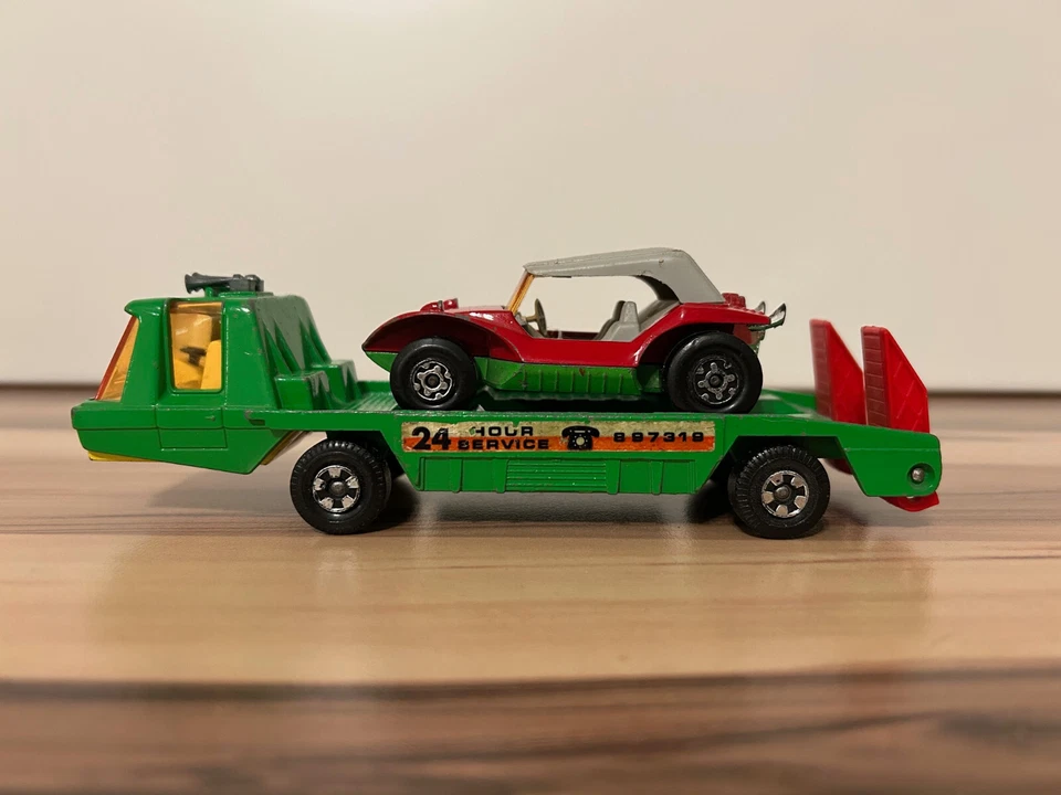 Matchbox Super Kings K-2 Car Recovering Vehicle Set 1. Version grün mit Sand Cat - Bild 1 von 4
