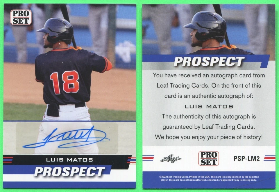 2022 Pro Set Sports (Leaf) Prospect Autographs - #PSP-LM2 Luis Matos (AUTO) - Image 1 of 1