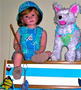 ❤CHAPS❤12M❤2 PIECE AQUA BLUE PLAID BOYS SHORTALL OUTFIT❤ WITH MATCHING HAT❤ - Picture 1 of 3