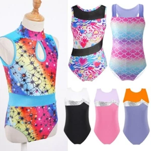 Girls Bodysuit Printed Leotards Jumpsuit for Ballet Dance Gymnastics Ice Skating - Picture 1 of 40