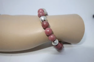 Milor Italy 6.25" Rhodonite & Sterling Silver 8 mm Bead Magnetic Clasp Bracelet - Picture 1 of 4