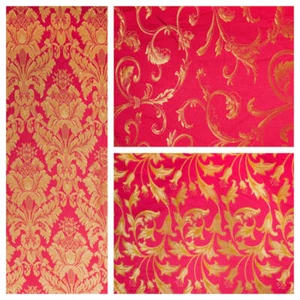 Fuchsia / Gold Damask Jacquard Brocade Fabric 118" Online Sold By the Yard - Picture 1 of 12
