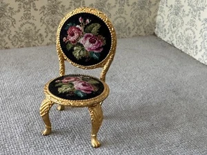 Miniature Petite Needle Point Gold Chair - Picture 1 of 9