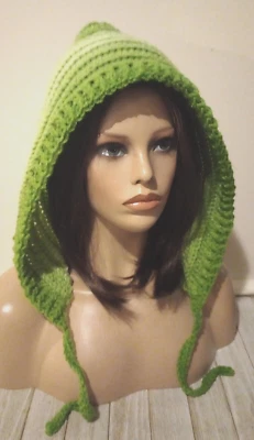 handmade crochet womans pixie hood hat green apple new - Image 1 of 3