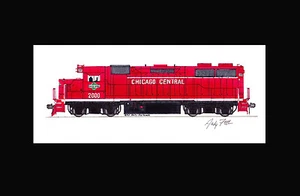 Chicago Central GP38 11""x17"" estampado enmarañado firmado por Andy Fletcher - Imagen 1 de 1