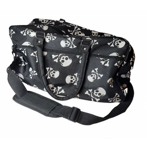 Black White Skull Crossbones Duffle Bag Crossbody Checkered Pattern Travel Tote - Picture 1 of 20