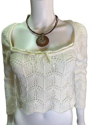 Urban Outfitters Ivory Knit Cropped Sweater Top  Med NWT Lace Knit Fall Winter - Image 1 of 4