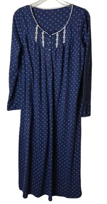 复古 Croft & Barrow 女式中号海军蓝睡衣花边纽扣 LS #D-22 — 第 1/4 张图片