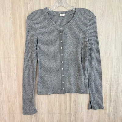 Aerie Cardigan Women's Medium Gray Glitter Ribbed Button Down Cropped Knit - Image 1 of 4