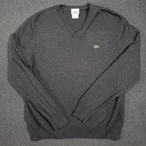 Suéter Cuello LacosteV Para Hombres 6 XL Gris Algodón Tenis Cocodrilo Elástico Tejido Acanalado - Imagen 1 de 9