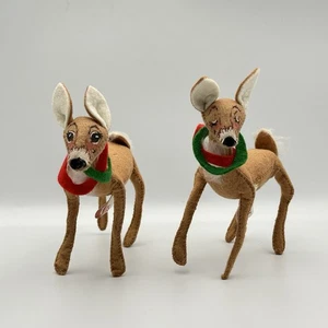 Lot Of 2 -1980 Annalee Mobilitee Doll 5.5" Poseable Reindeer/Doe Green Red Rings - Picture 1 of 10