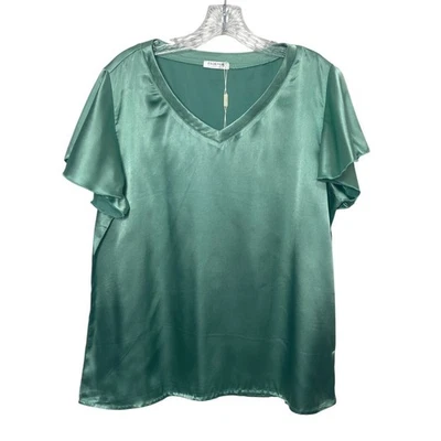 Blusa Top Ekouaer Suelta Informal Satén Manga Corta Mujer Grande Verde Nueva Foto 1 de 4