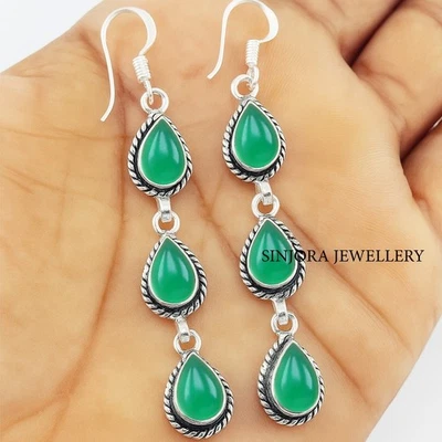 Orecchini pendenti/goccia fatti a mano in argento sterling 925 con pietra... - Immagine 1 di 4