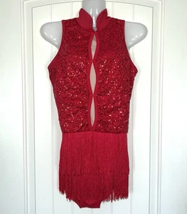 Balera MA Medium Adult Red Keyhole Front Fringe Dress Dance Costume Sequins $73 - Picture 1 of 18