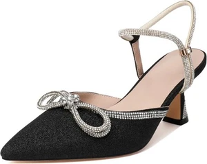 Zapatos de tacón Joseywade con lazo de diamantes de imitación para mujer punta en punta tacón bajo ajustables - Imagen 1 de 9