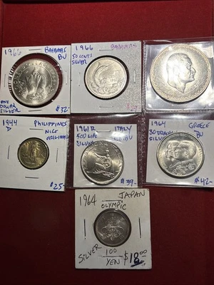 World Uncirculated Silver CoinLot (7)Bahamas Egypt Italy Greece Philippine Japan - Image 1 of 4